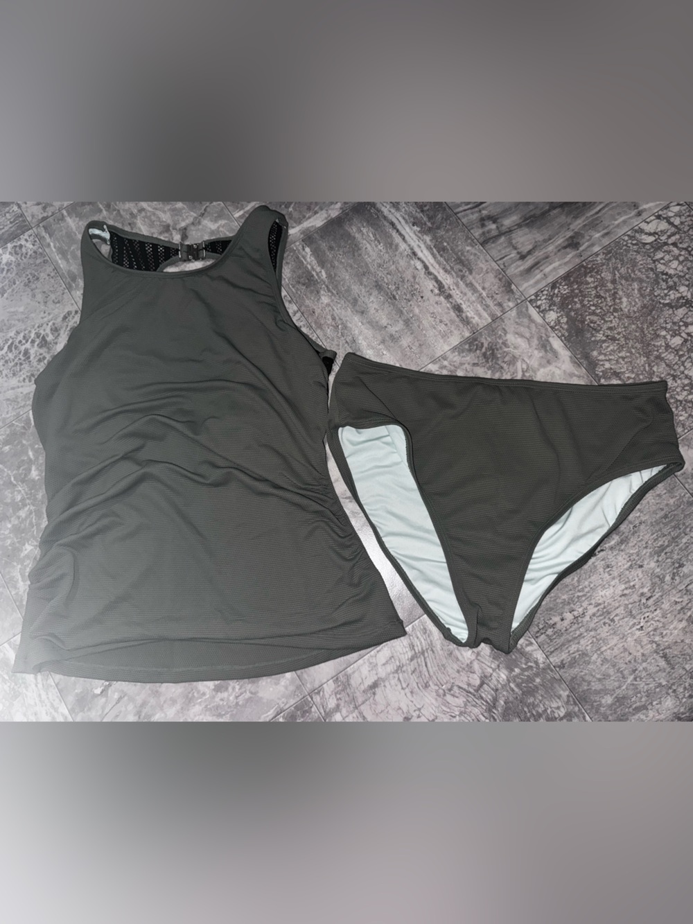 CUPSHE Size L Olive Green Tankini Swimsuit Mesh Racerback 2 Piece NWOT